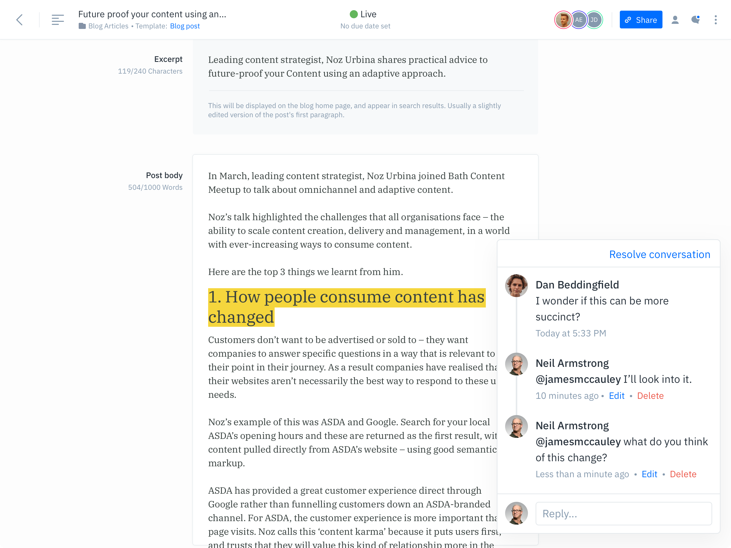 GatherContent Content Workflow UI